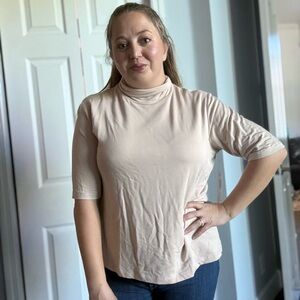 Tribal Cashmere Beige Mock Neck Top – Size XL – NEW with Tags